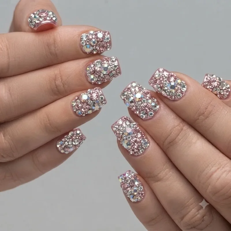 Full charm collage hello kitty junk nails set in pink coffin shape with mixed embellishment