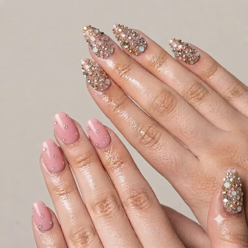 Short versus long hello kitty junk nails side by side comparison showing charm density difference