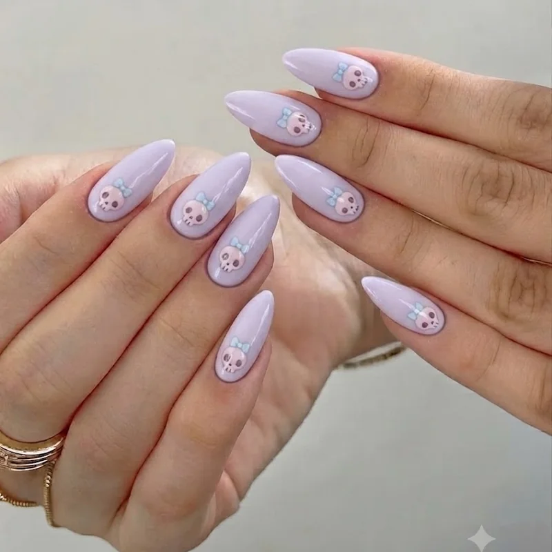 Kuromi nails colour palette showing purple black and punk pink gradient nail set design