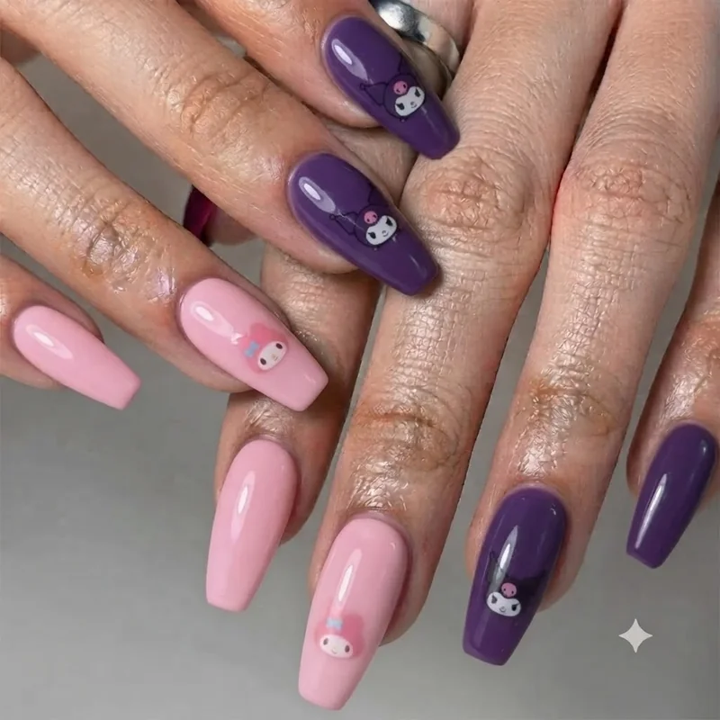 Elegant my melody nails french tip set with minimal gold charm accent reading refined not childish