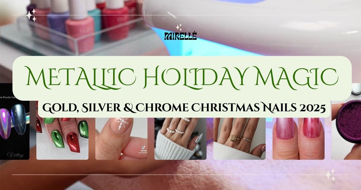 gold silver chrome christmas nails 2025 metallic mirror finish holiday manicure with shimmer accents