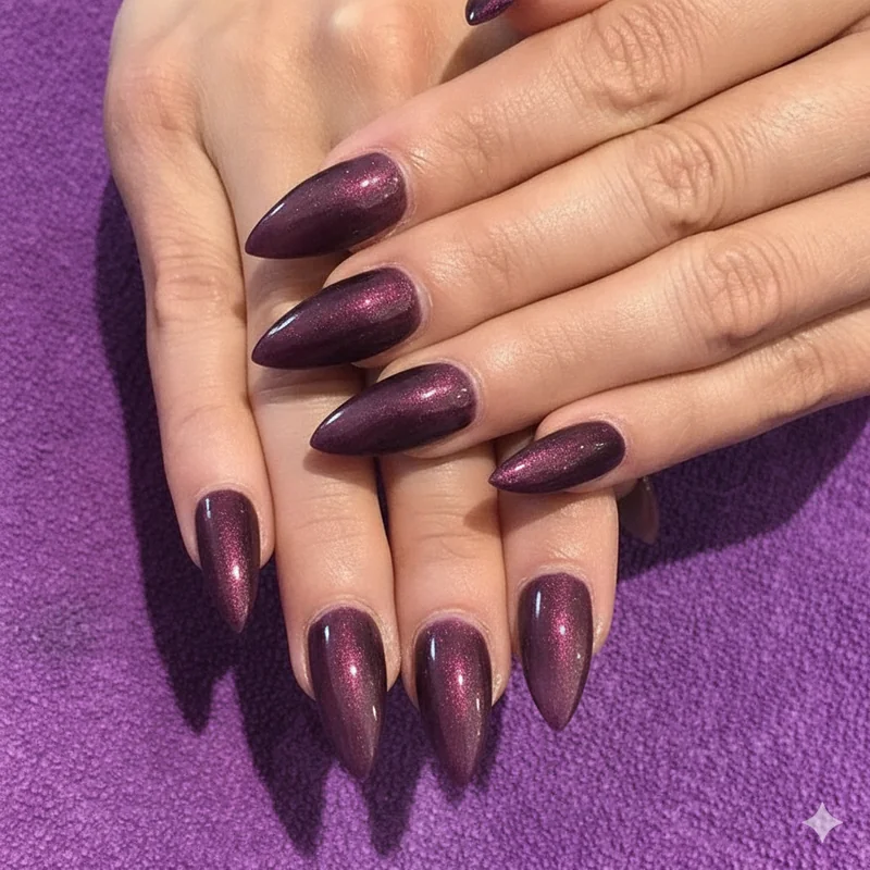 Shadow romance nails in deep plum and blackberry sheer overlay  the Pinterest Vamp Romantic trend for dark feminine nails 2026