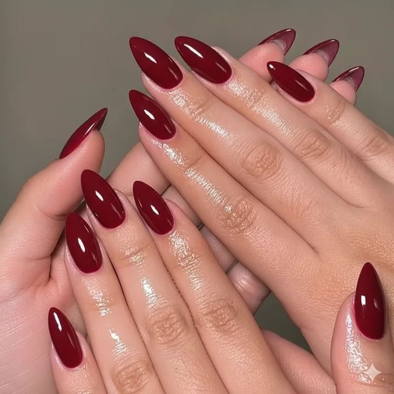 Goth nail color skin tone guide showing gothic shades on fair medium olive and deep skin with undertone matching for dark manicure