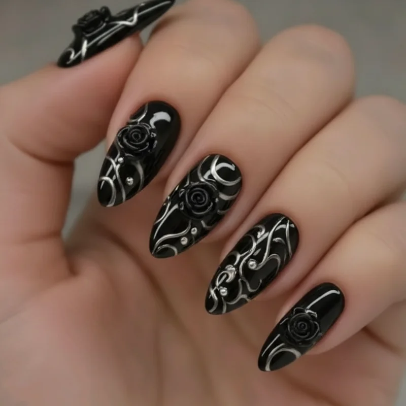 <strong><p class="inspo-gallery-link"><a href="/inspo/goth-inspiration-gallery">Explore goth inspiration gallery</a></p>Goth nails</strong> 2026 trends showing glossy vampire beauty dimensional chrome and dark romantic aesthetic updates for current year