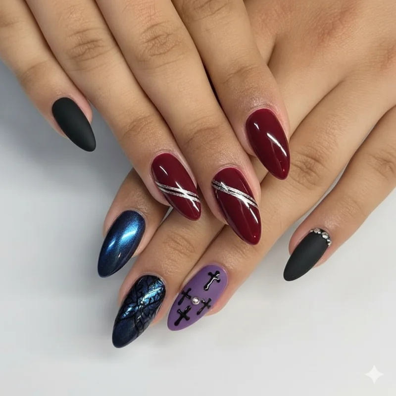 Goth nails pillar guide overview showing dark aesthetic nail art sub-aesthetics and editorial goth manicure styles 2026