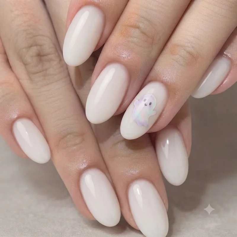 Cute halloween nails in baby pink and lavender pastel Halloween manicure set
