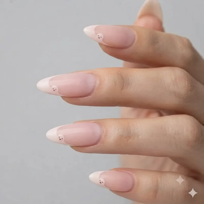 Milky white manicure base with soft pastel ghost accent nail art