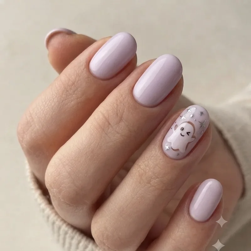 Playful simple kid friendly cute halloween nails in soft pastel colours