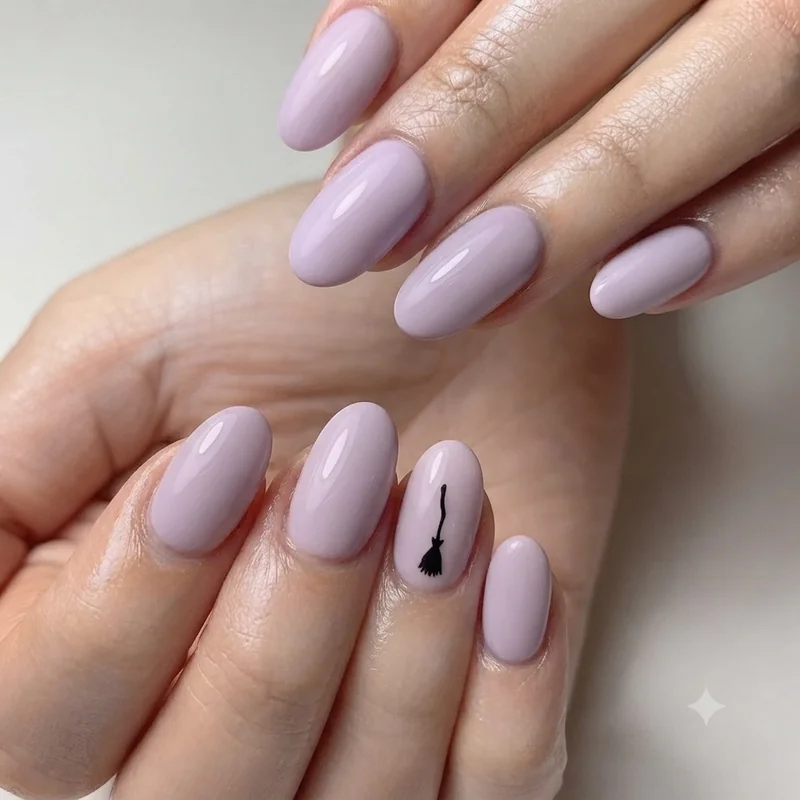 Almond shape hocus pocus nails with a detailed witchy Sanderson Sisters inspired silhouette design for this Halloween season