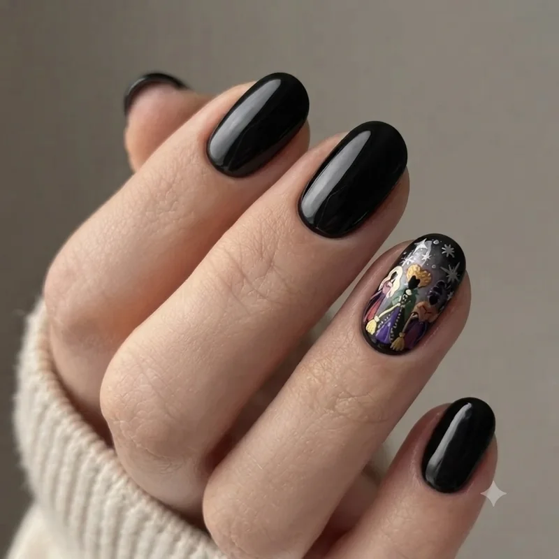 Beginner friendly glitter French tip twist hocus pocus nails halloween design using a genuinely easy at home technique