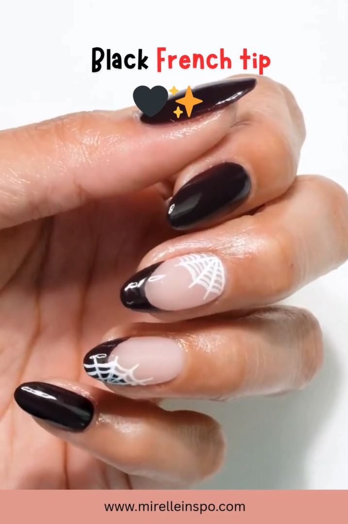Black French tip manicure Halloween nail ideas