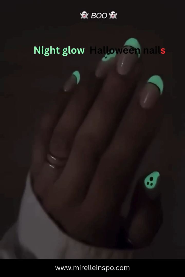 Glow in the dark ghost Halloween nail design