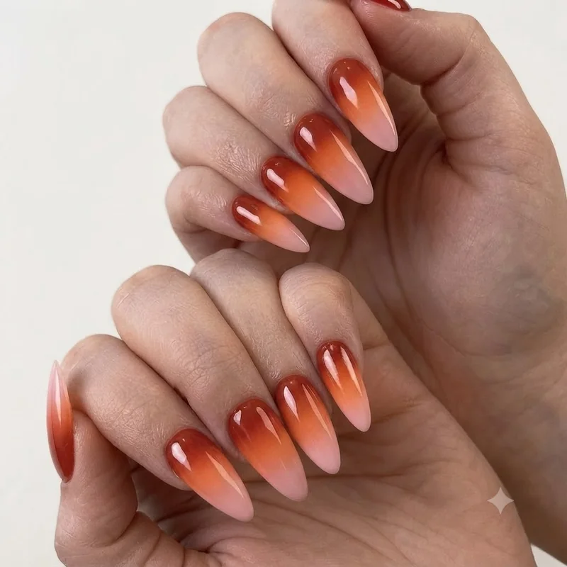 Zion national park nails in red rock terracotta fading into desert sunset orange and rose