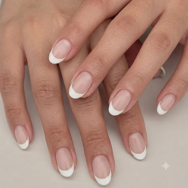 90s nail trends deep French manicure close up on oval nail shape