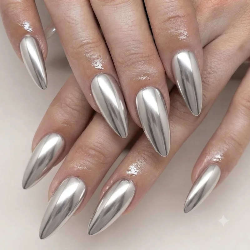 90s nail trends chrome manicure to reference for a salon appointment request