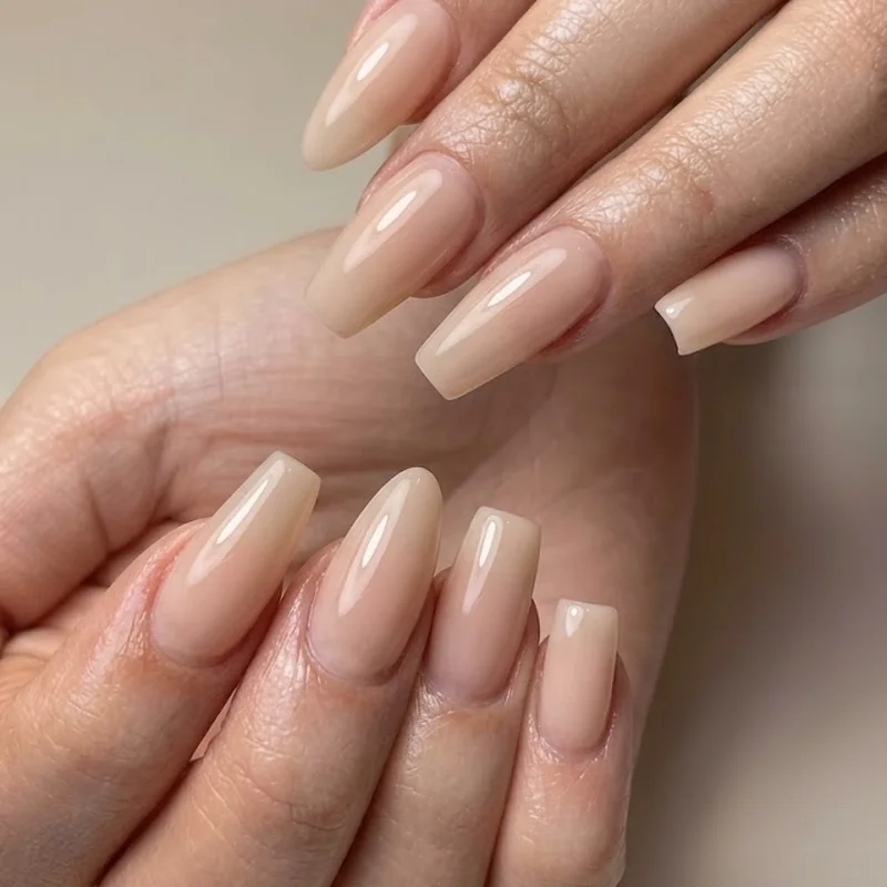 Nail shape comparison infographic showing almond, squoval, coffin, and short square