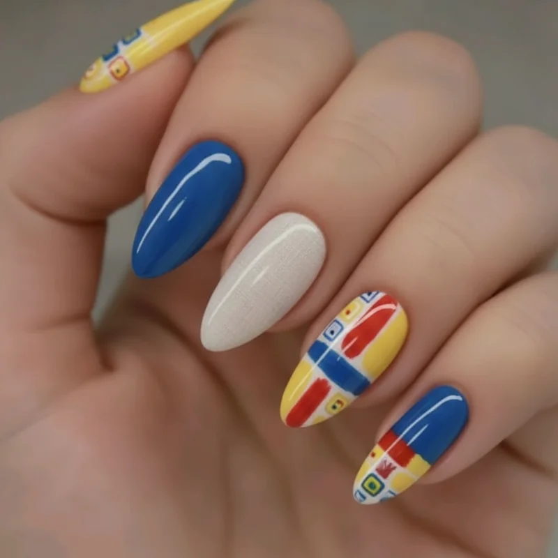 Amalfi Coast nail colour palette showing lemon yellow tomato red cobalt blue and warm linen white summer manicure shades for 2026