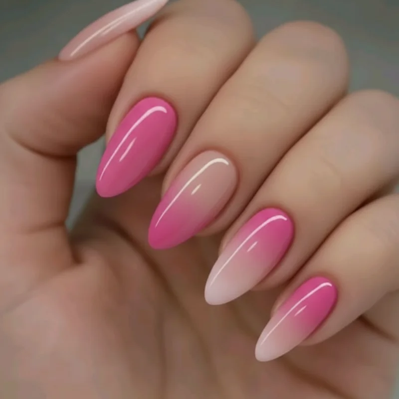 Hot pink accent nail alongside nude base and French tip variation showing lower-commitment entry points for the 2026 trend