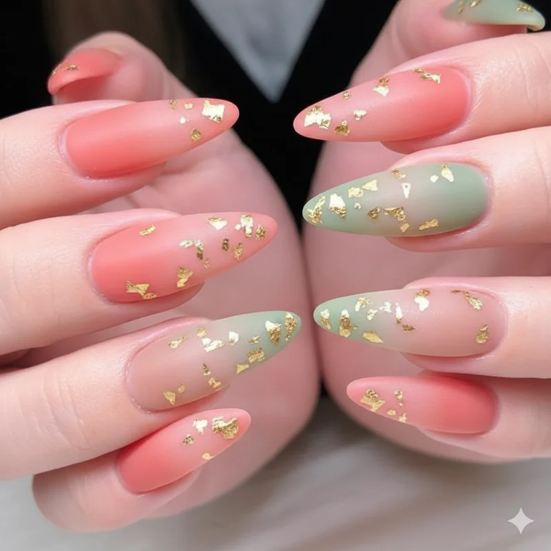 Three summer ombre nail styles side by side showing coral nude gradient sage to clear and hot pink nude for 2026 inspo