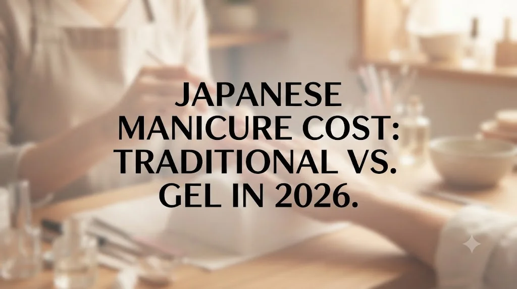 Japanese manicure cost comparison chart showing traditional and gel pricing tiers side by side for 2026