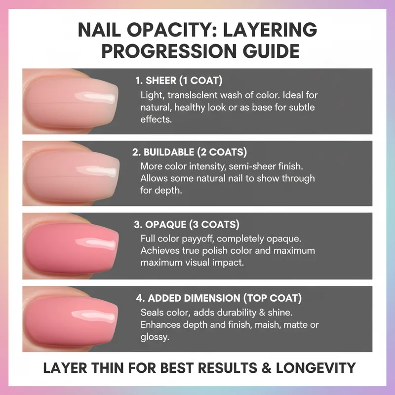 Opacity control showing one coat to four coat jelly polish progression