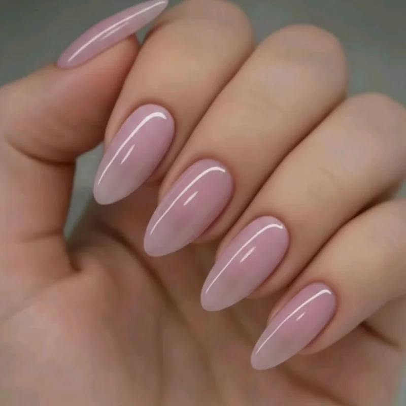 Four lavender nail finish comparisons side by side showing jelly translucent, chrome reflective, opaque cream, and matte velvety lavender summer manicure
