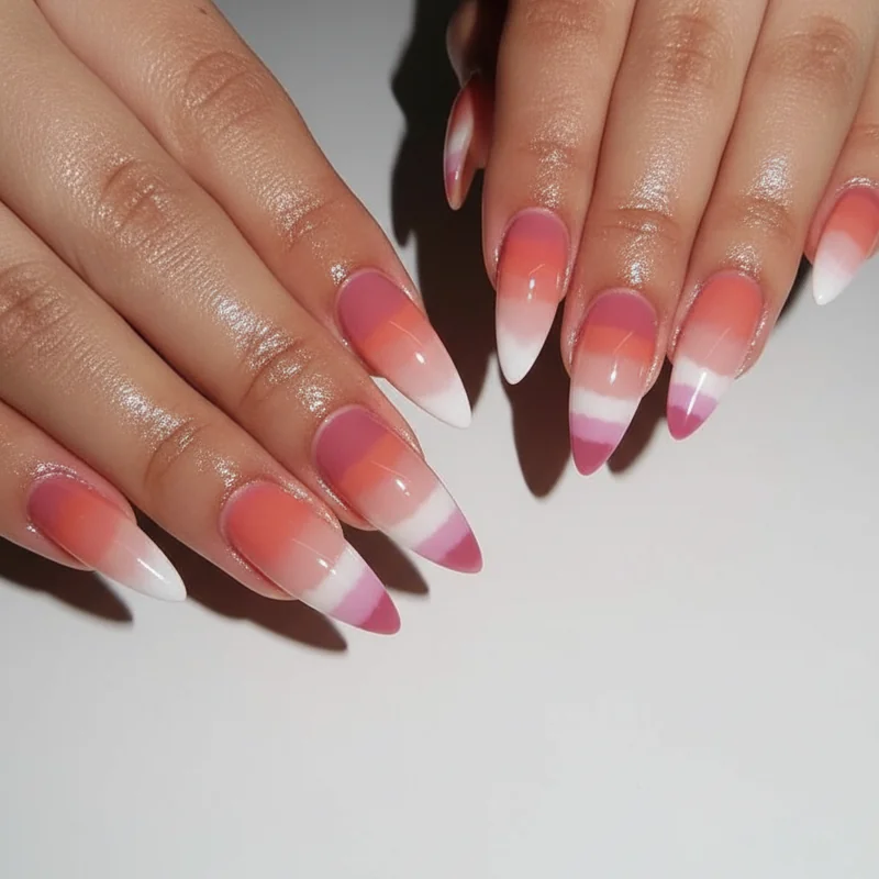 2026 WLW long acrylic aura nails tonal chrome and 3D gel art on sapphic coffin set lesbian nail art trends for pride month