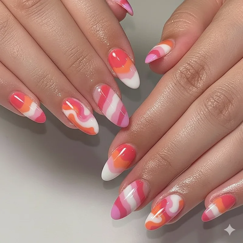 Femme lesbian long acrylic WLW coffin set celebrating queer community identity with vibrant nail art for pride 2026 sets
