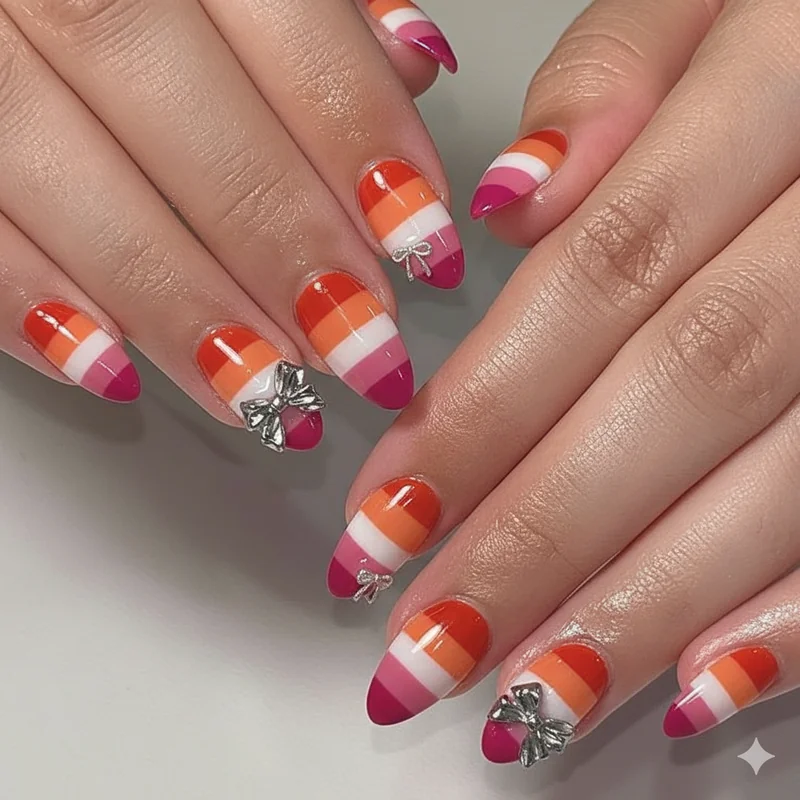 Lesbian flag five stripe colour order reference dark orange through white to deep pink magenta for accurate nail art colour matching