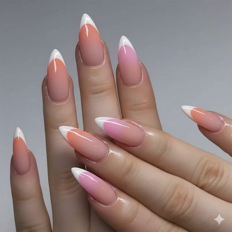 Femme lesbian short nails with soap nail finish jelly pink base and micro French tip on short almond sapphic elevated manicure 2026