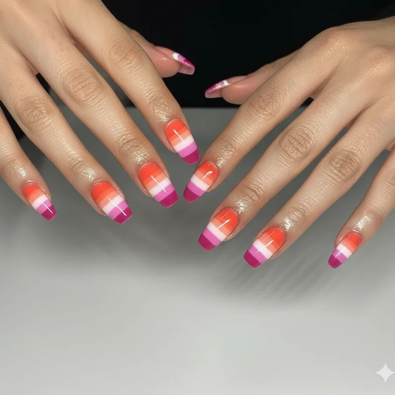 Short squoval versus short almond shape comparison showing best nail shapes for WLW lesbian nails with filed edges and clean finish