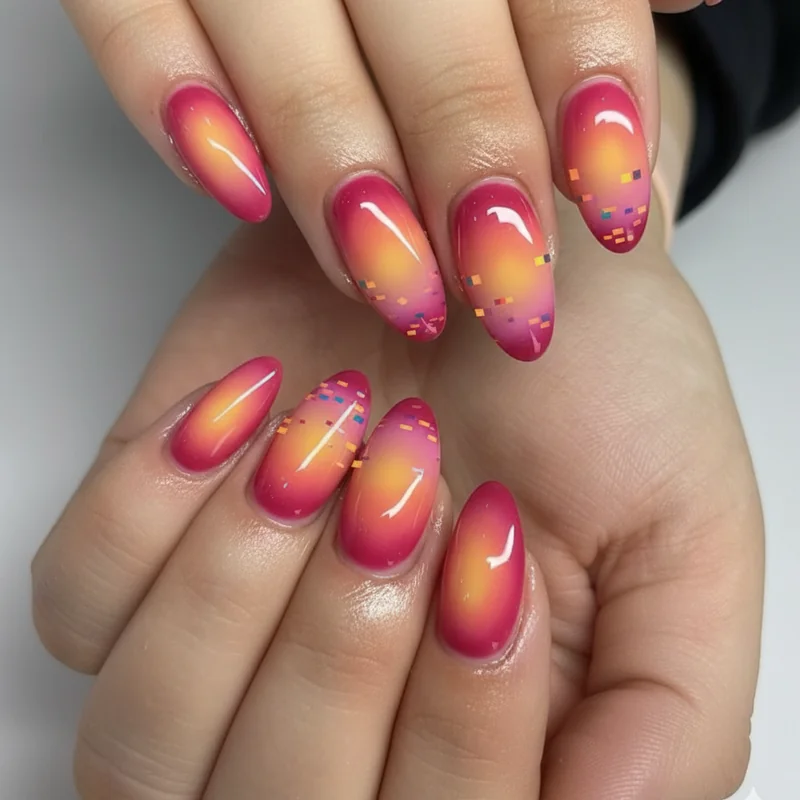 Aura nails sapphic design and glitchy glam mismatched WLW manicure trends 2026 showing lesbian nail inspo in current styles