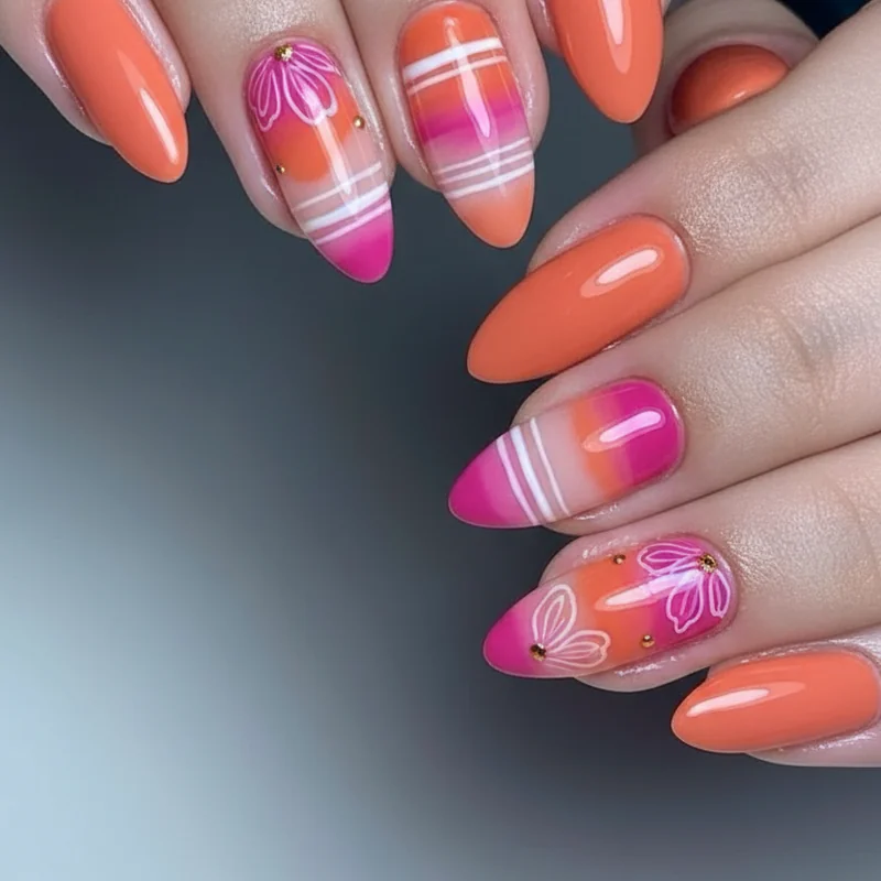 Two short nails lesbian manicure styled in 2026 with party fingers accent design and mismatched colour on dominant hand