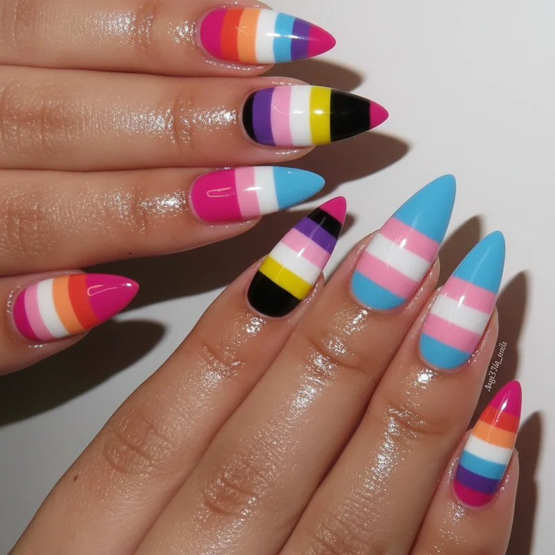WLW Pride community nail inspo showing bisexual trans and nonbinary queer identity nail designs alongside lesbian nails 2026