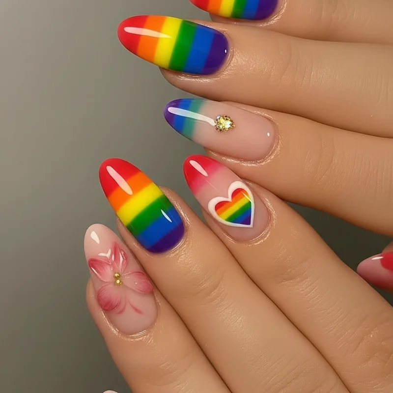 Squoval versus short oval nail shape comparison guide showing proportion differences for pride nail art on natural short nails 2026