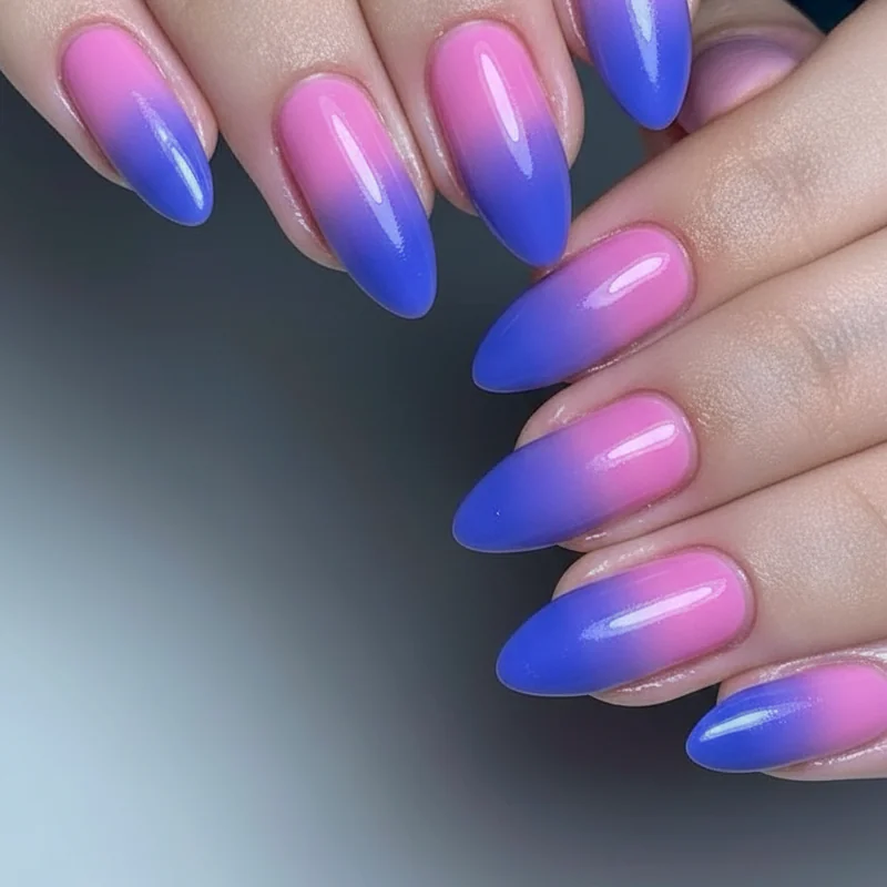 Bi flag ombre nails in pink purple and blue identity flag gradient personalised pride palette on medium length oval nails 2026