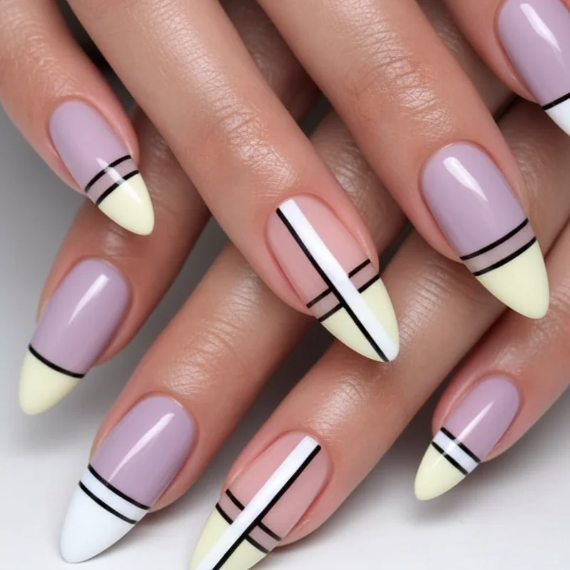 Nonbinary flag nail colours shown as individual swatches yellow white purple and black with meaning of each colour for enby pride expression
