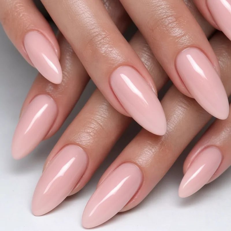 Trans woman showing freshly painted baby pink and soft blue nails representing gender euphoria and trans identity affirmation in 2026 nail art