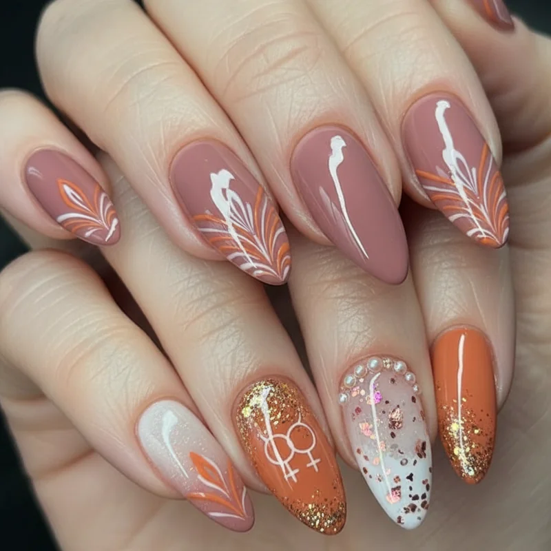 Femme lesbian nails showing long decorated almond nails representing queer identity and femmephobia nuance in WLW nail culture expression