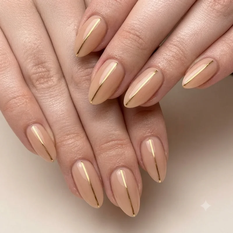 Negative space manicure at home with bare nail and diagonal colour line design