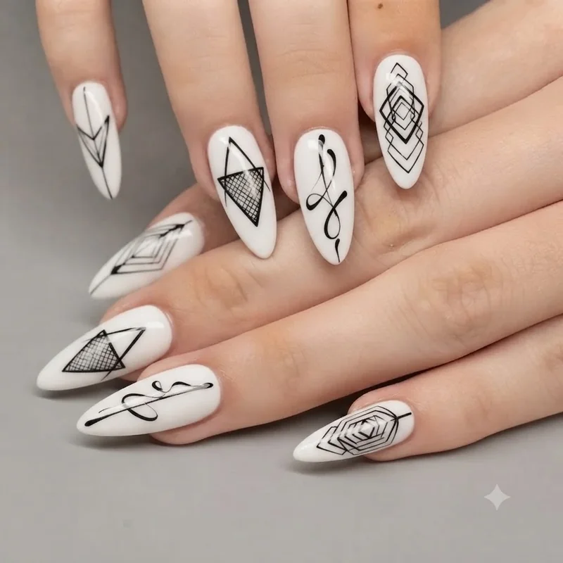 Gold line nail designs using striping brush technique on a dark nude editorial manicure base