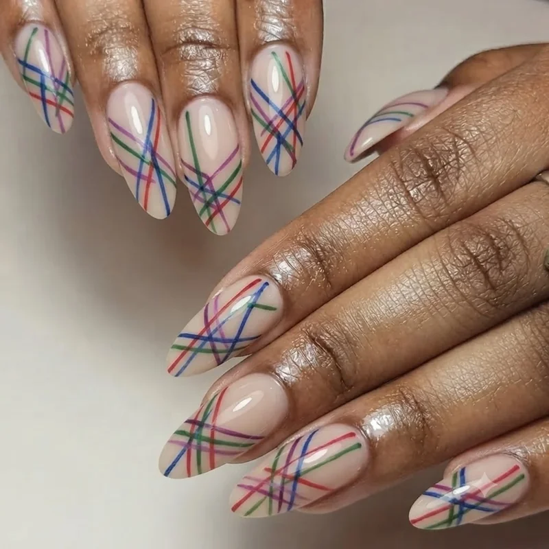 Elegant line nail designs with metallic detail suited to bridal and formal special occasion sets