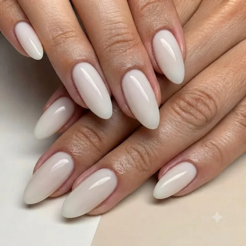Colourful line nail art with thin multicolour stripes over a neutral minimalist base