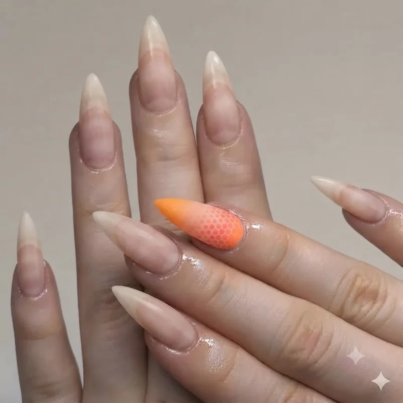 Double dot accent nail design in neutral tones for minimalist dot manicure inspiration