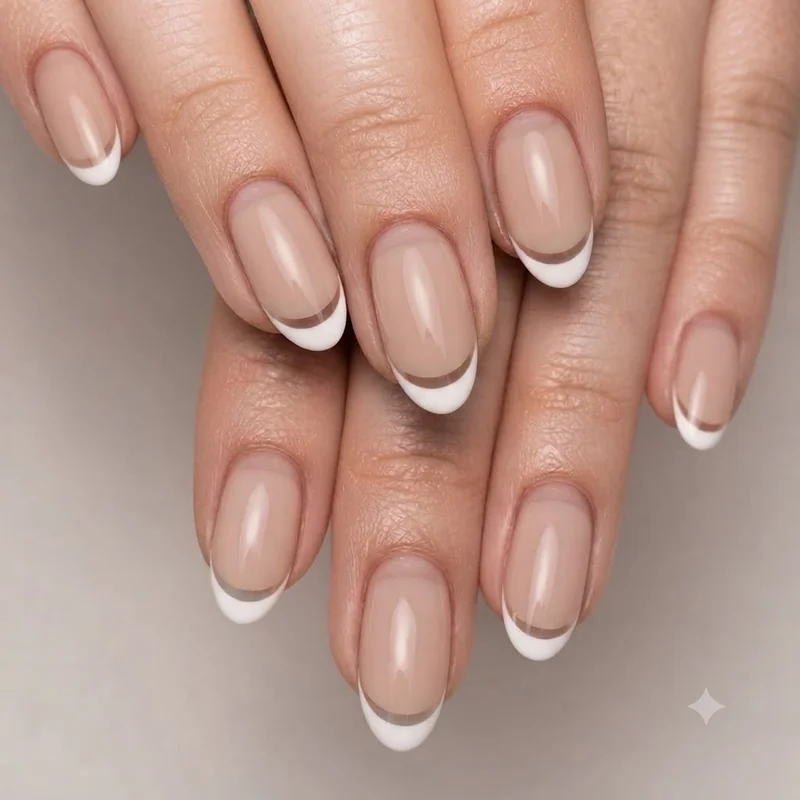 Minimalist dot nail art design on short square nails showing proportional dot sizing