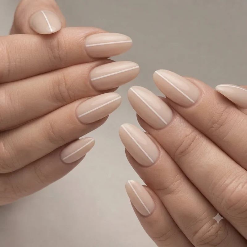 Micro French manicure with hairline white tip edge over sheer milky nail polish base