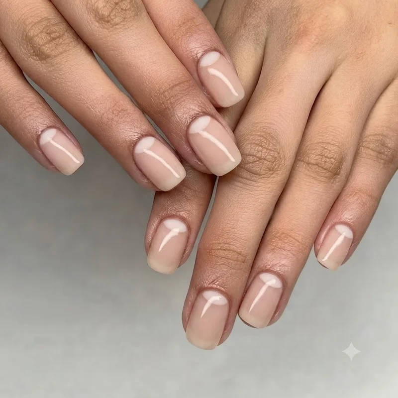 Negative space nail design with cuticle line gap on short natural nails