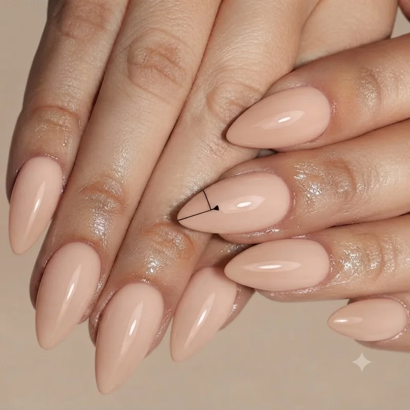 Short almond nails with a single fine line accent on one nail