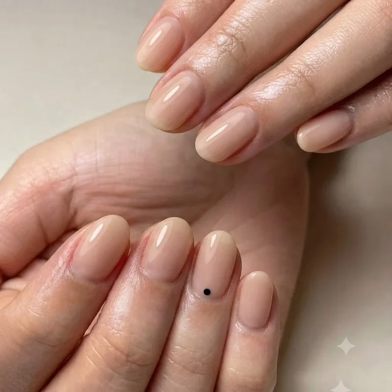 Single dot accent detail on one short nail with minimal clean base