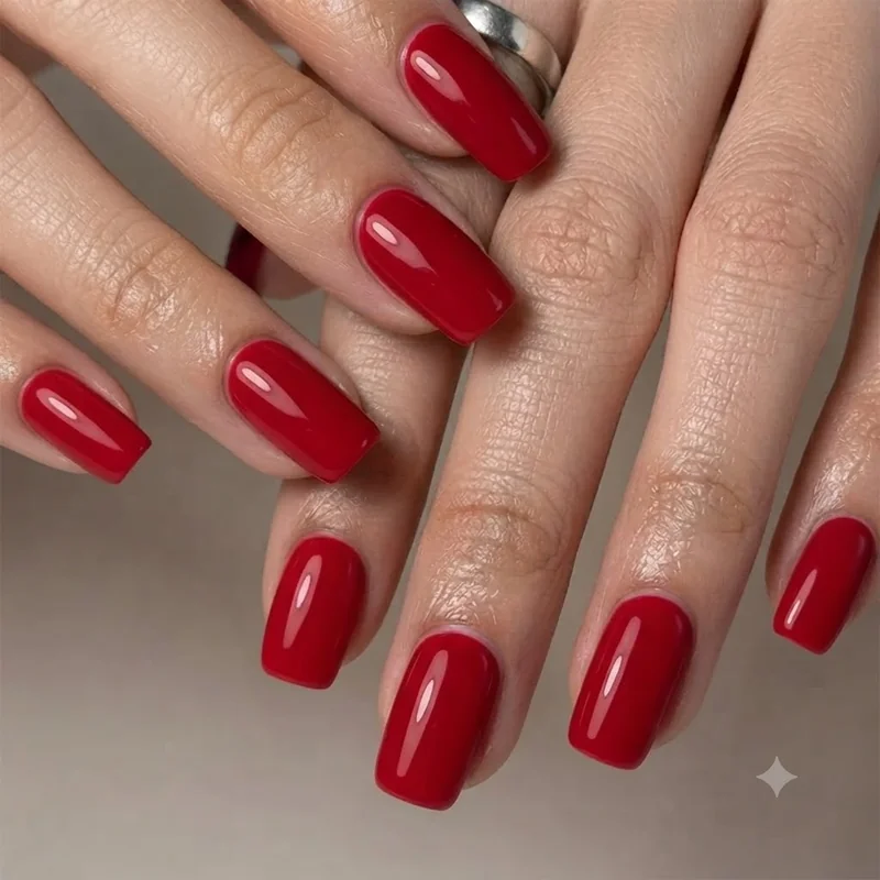 Deep burgundy plum coffin one color nails, richer seasonal manicure shade